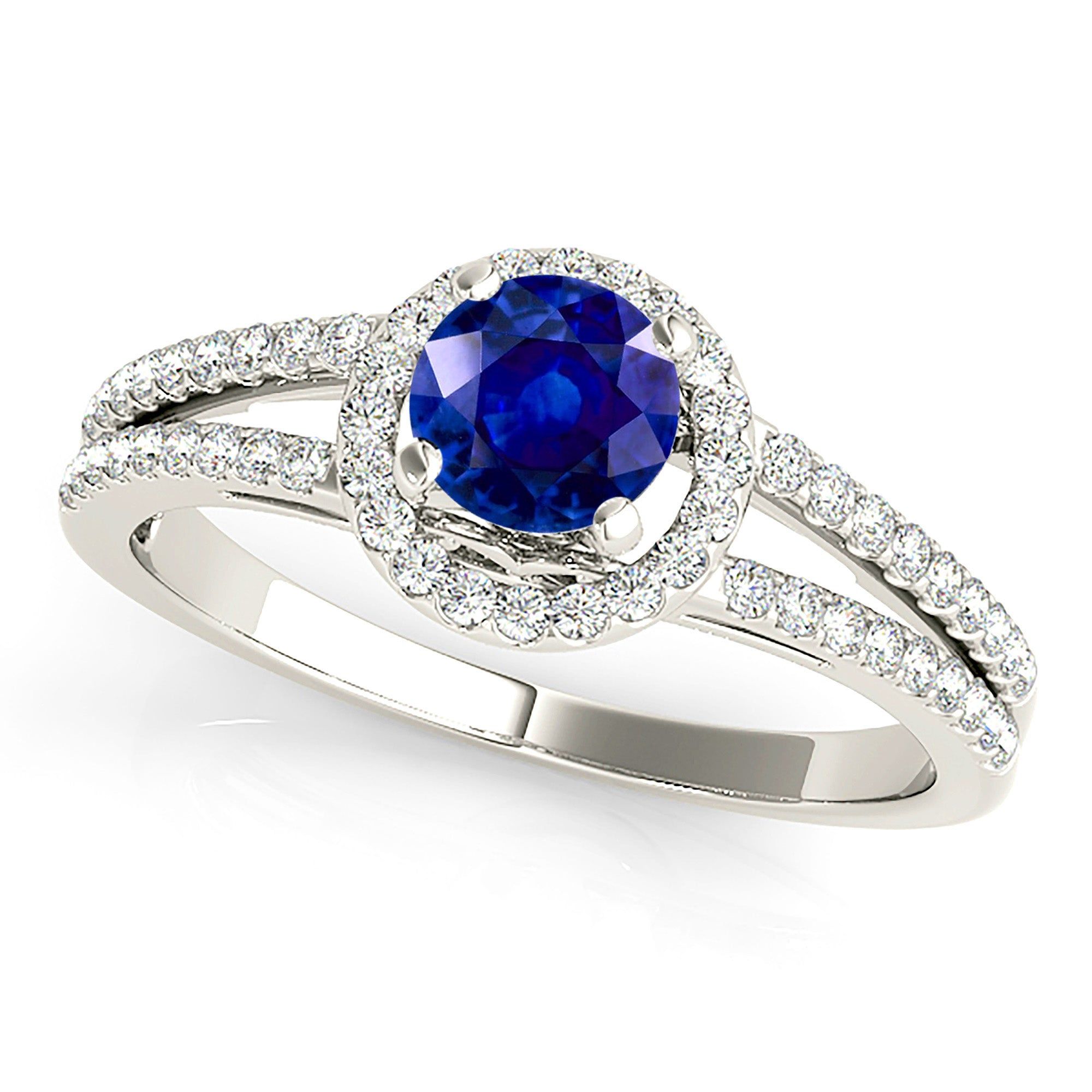 1.20 ct. Genuine Blue Sapphire Split Shank Halo Ring  Design Your Own Ring