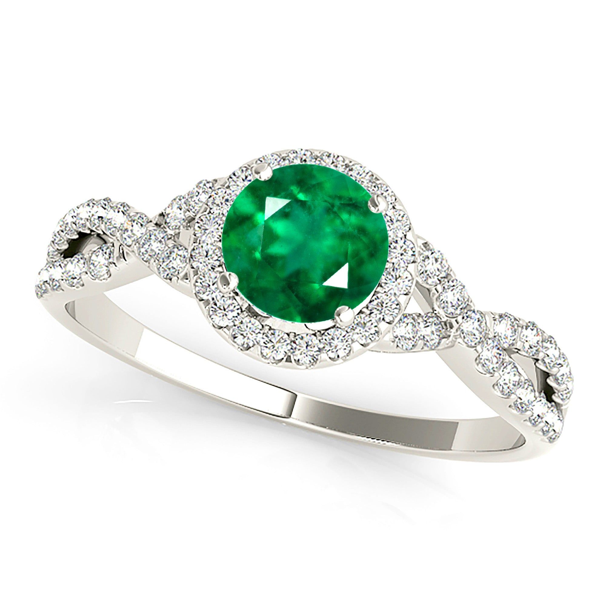 1.15 ct. Genuine Emerald Ring With Halo And Open Twist Diamond Band  Design Your Engagement Ring