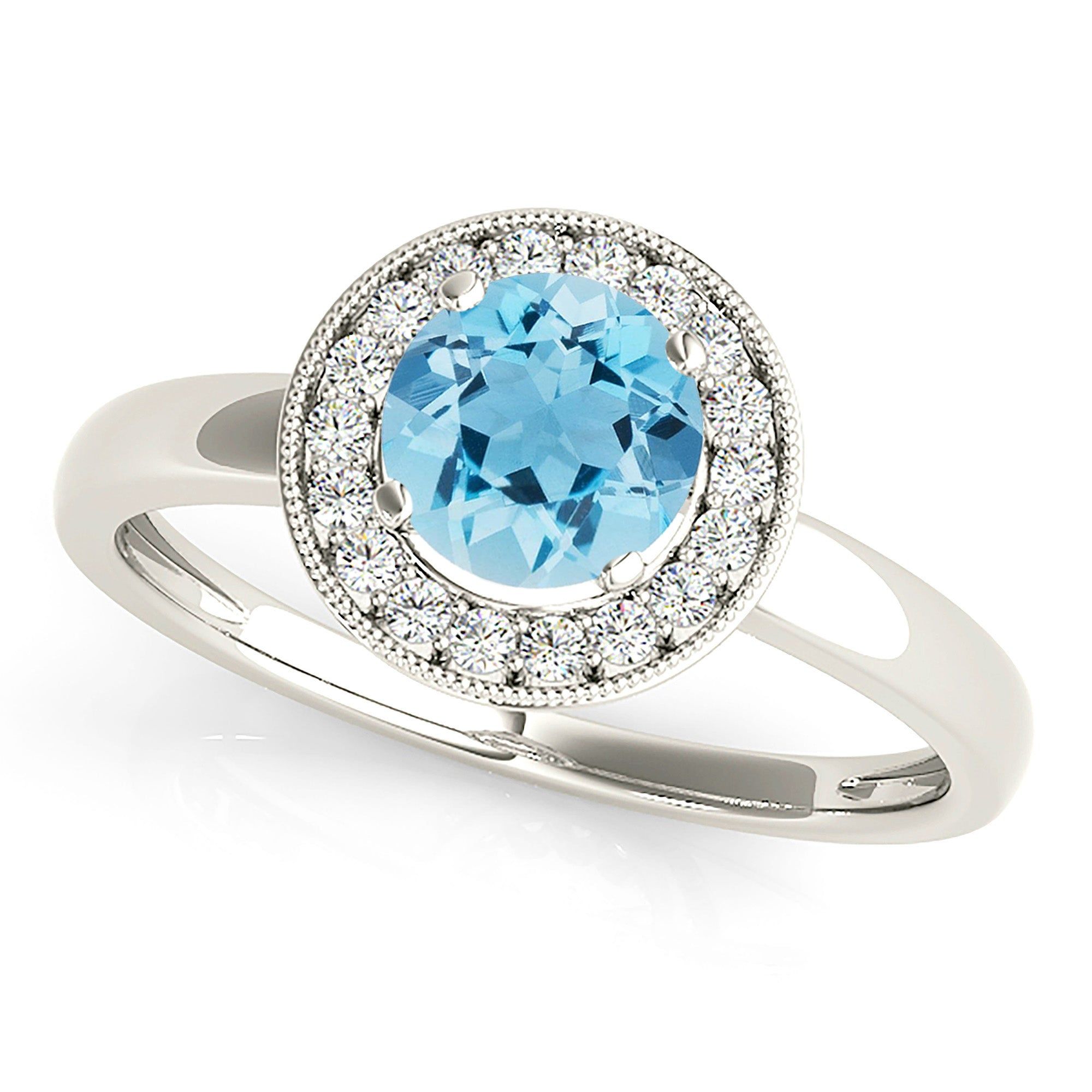 1.10 ct. Genuine Aquamarine Ring With Bezel Set Halo, Milgrain Design