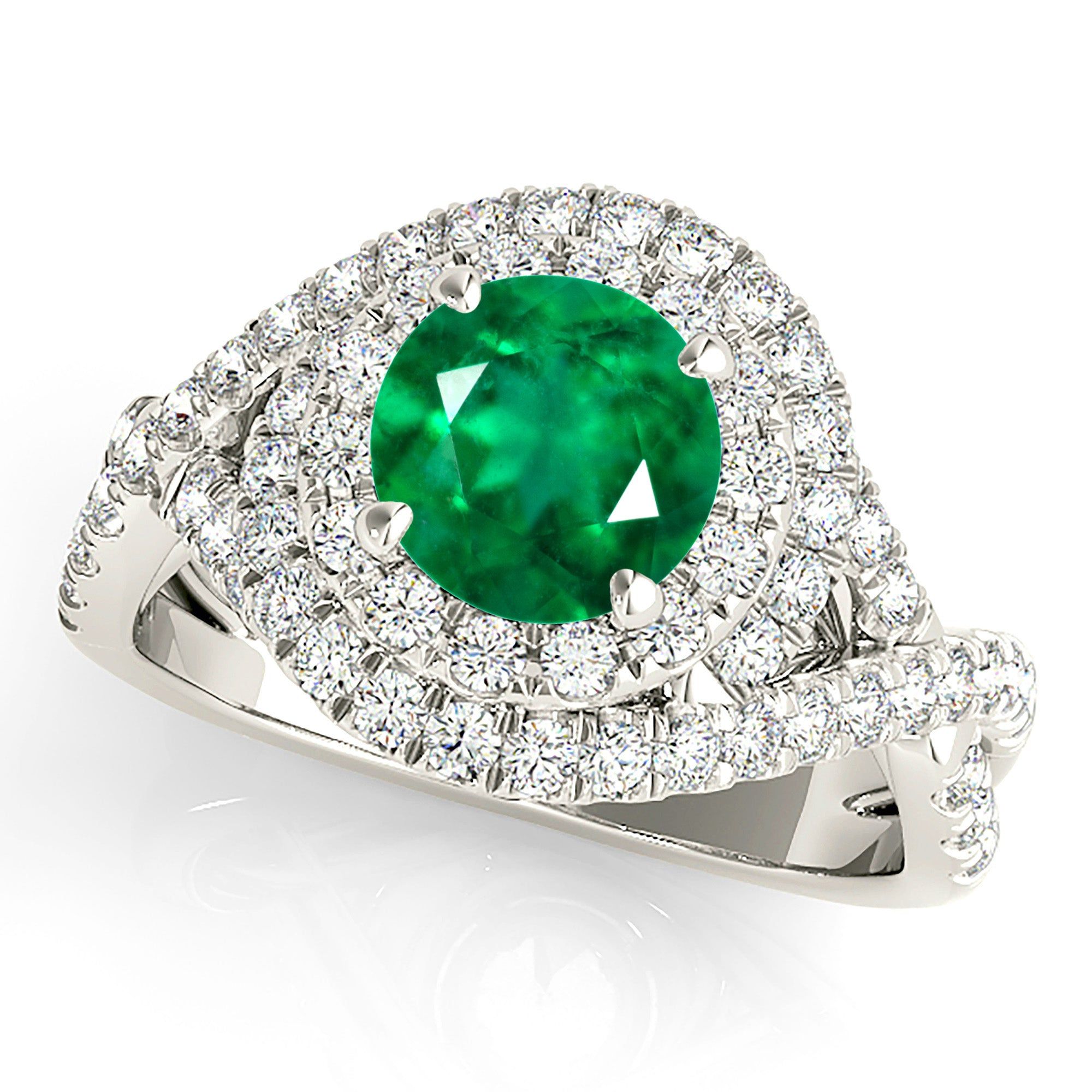 1.15 ct. Genuine Emerald Ring With Swirl Halo and Twist Diamond Band  Design Engagement Ring Online