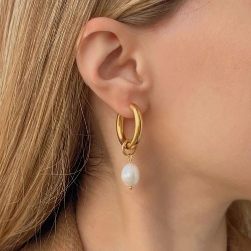 High polished stainless steel earrings jewelry simple 18k gold plated freshwater pearl earrings jewelry for women