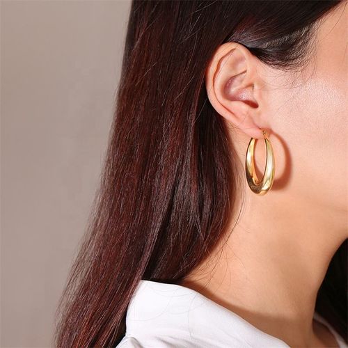 Fashion 18k gold plated stainless steel jewelry statement geometric hollow large thick women's earrings