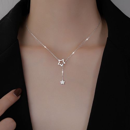 New fashion flash zircon star necklace female niche hollow design sense necklace female striped clavicle chain