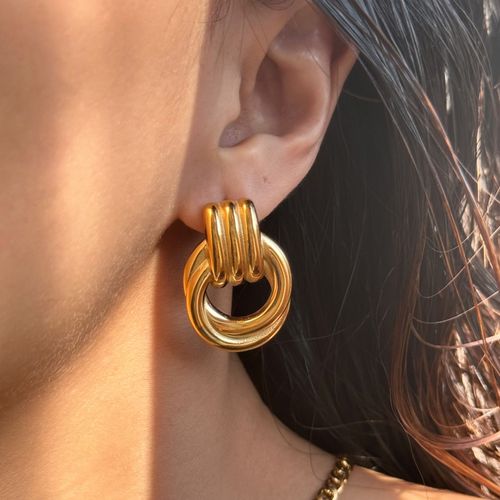 Fashion 18k gold plated twisted multi-layer cross-line stainless steel earrings for women unique jewelry design