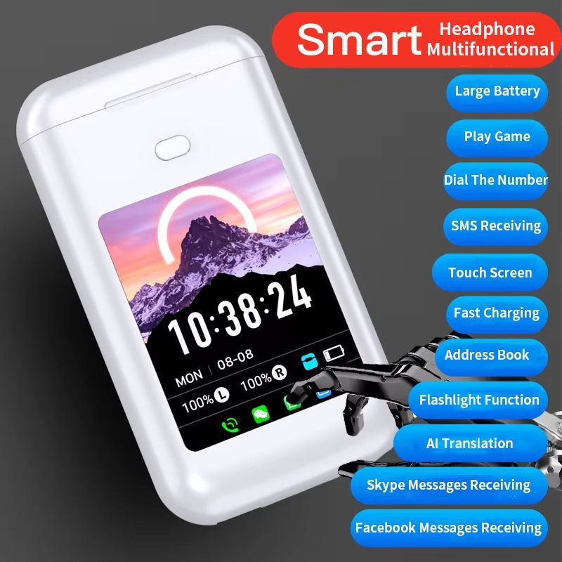 Smart Bluetooth headset SE-TWO: 2.8-inch color touch screen, integrated mobile power supply and flashlight, game mode, active noise cancellation