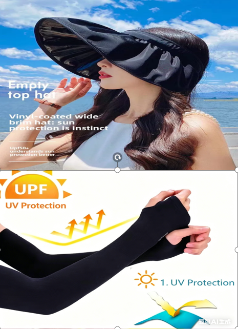 Sun protection two-piece set  Summer sun hats+Ice silk arm sleeves, sun protection hats,  rollable headband sun hats