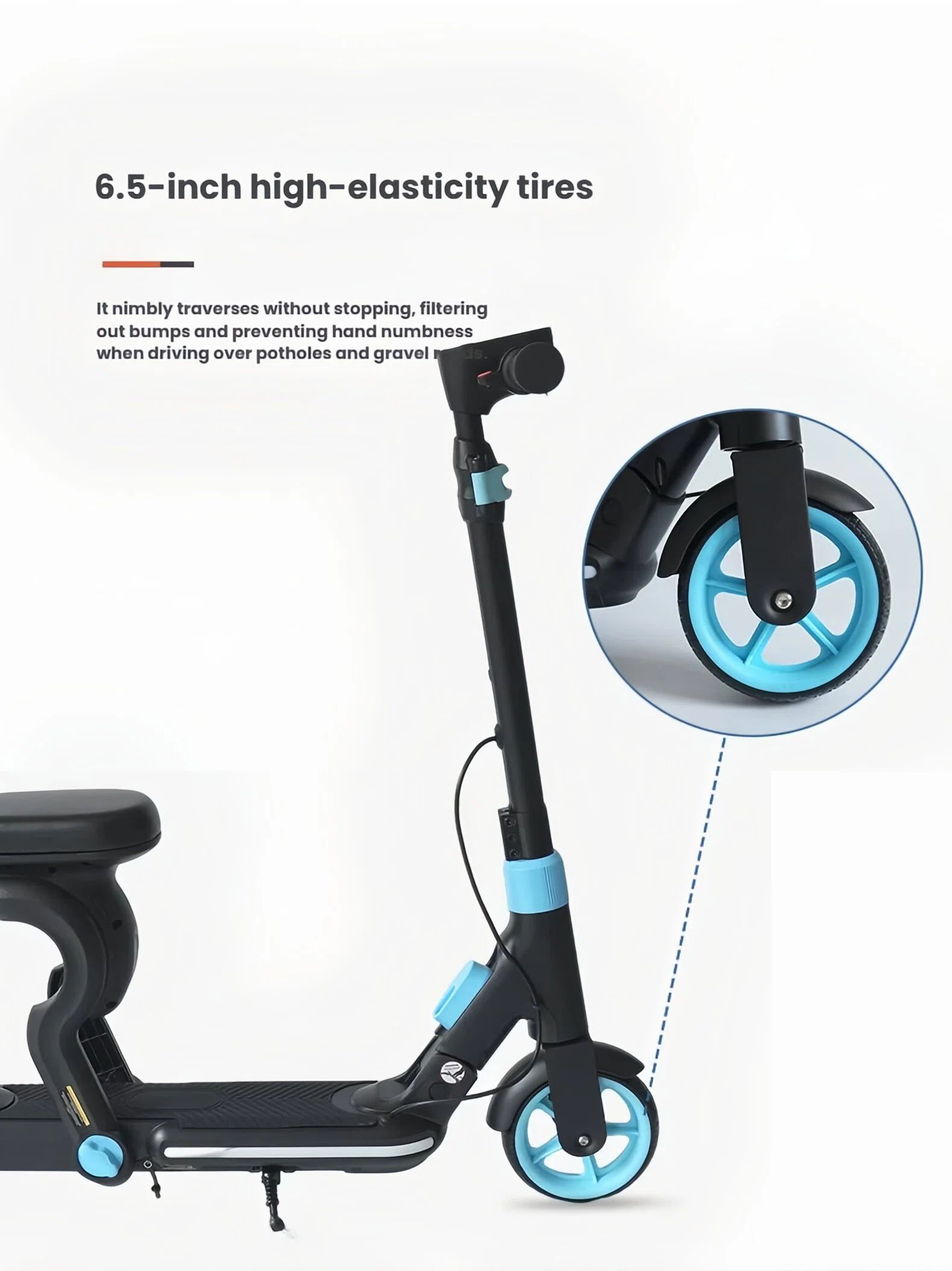 rechargeable foldable children's electric scooter with a seat, large - diameter wheels, which can be sat on, ridden and slid