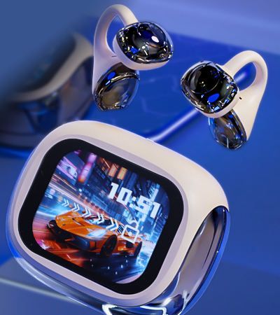 2025 new smart touch color screen AI translation non-in-ear Bluetooth headset, clip-on ear design, painless for long-time wearing