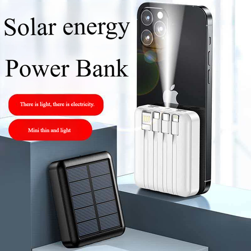 Solar-Powered Portable Charger 20000mAh Compact and Portable with Built-in Cable High-Capacity Power Bank