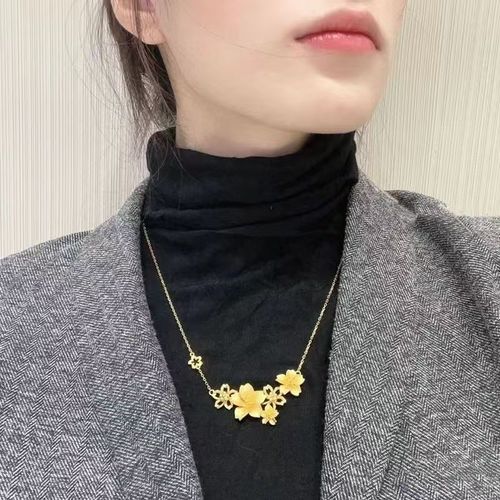 New three flowers necklace female sand gold necklace collarbone chain set wedding simulation three gold necklaces for girlfriend gift