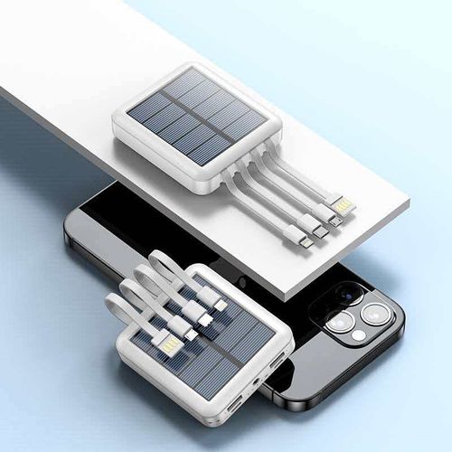 Solar-Powered Portable Charger 20000mAh Compact and Portable with Built-in Cable High-Capacity Power Bank