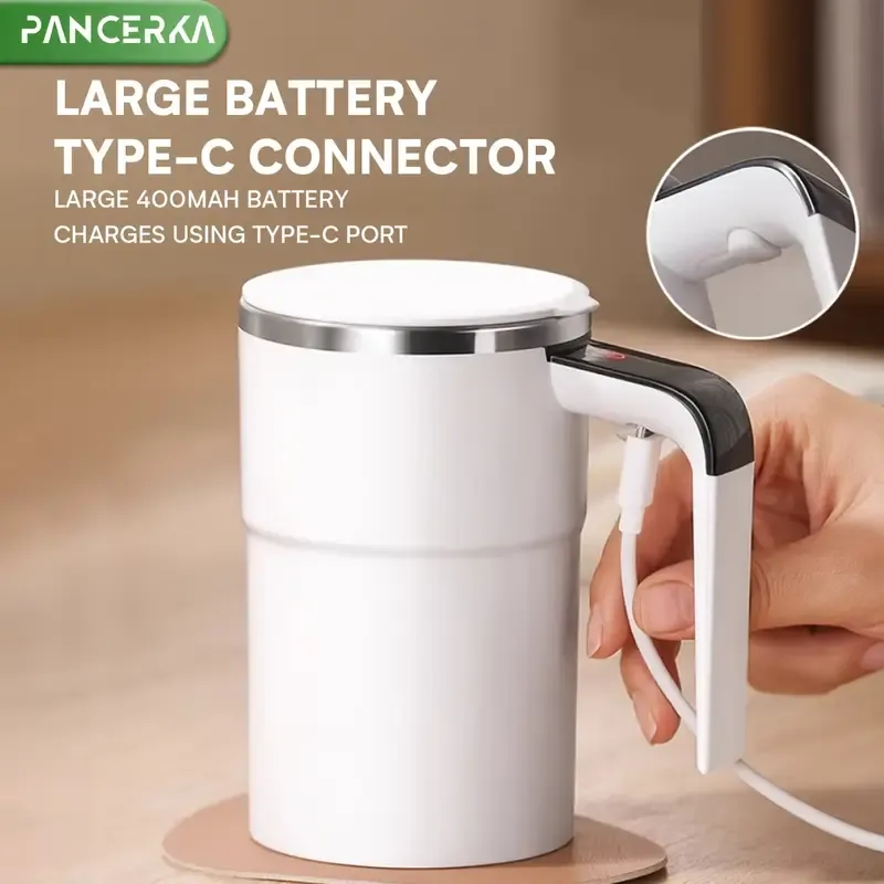 Copo de agitação automática PANCERKA magnético automático, copo de carro para viagem com função de exibição de temperatura para mocha de chocolate ao leite, branco cremoso, xícara de café com agitação automática