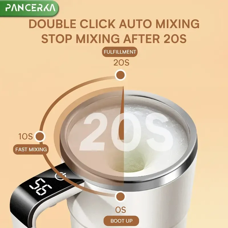 Copo de agitação automática PANCERKA magnético automático, copo de carro para viagem com função de exibição de temperatura para mocha de chocolate ao leite, branco cremoso, xícara de café com agitação automática