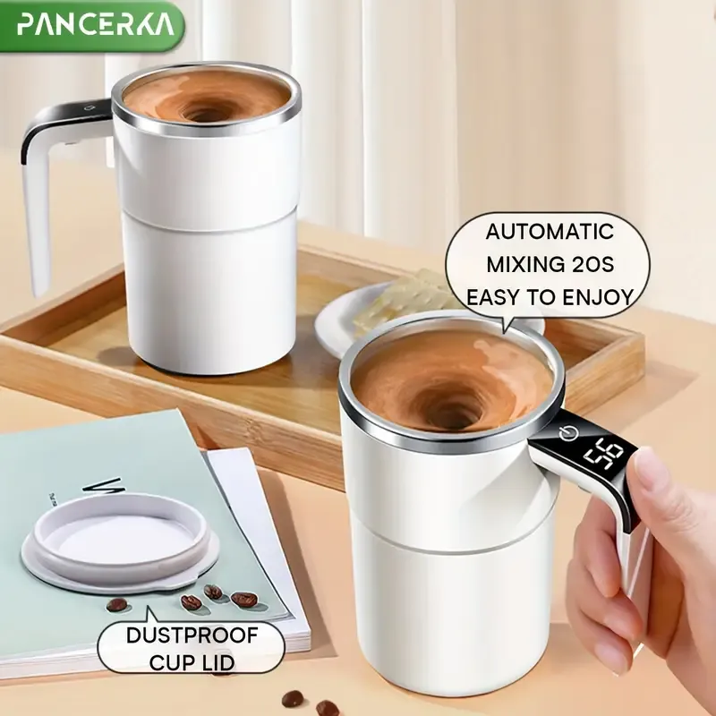 Copo de agitação automática PANCERKA magnético automático, copo de carro para viagem com função de exibição de temperatura para mocha de chocolate ao leite, branco cremoso, xícara de café com agitação automática