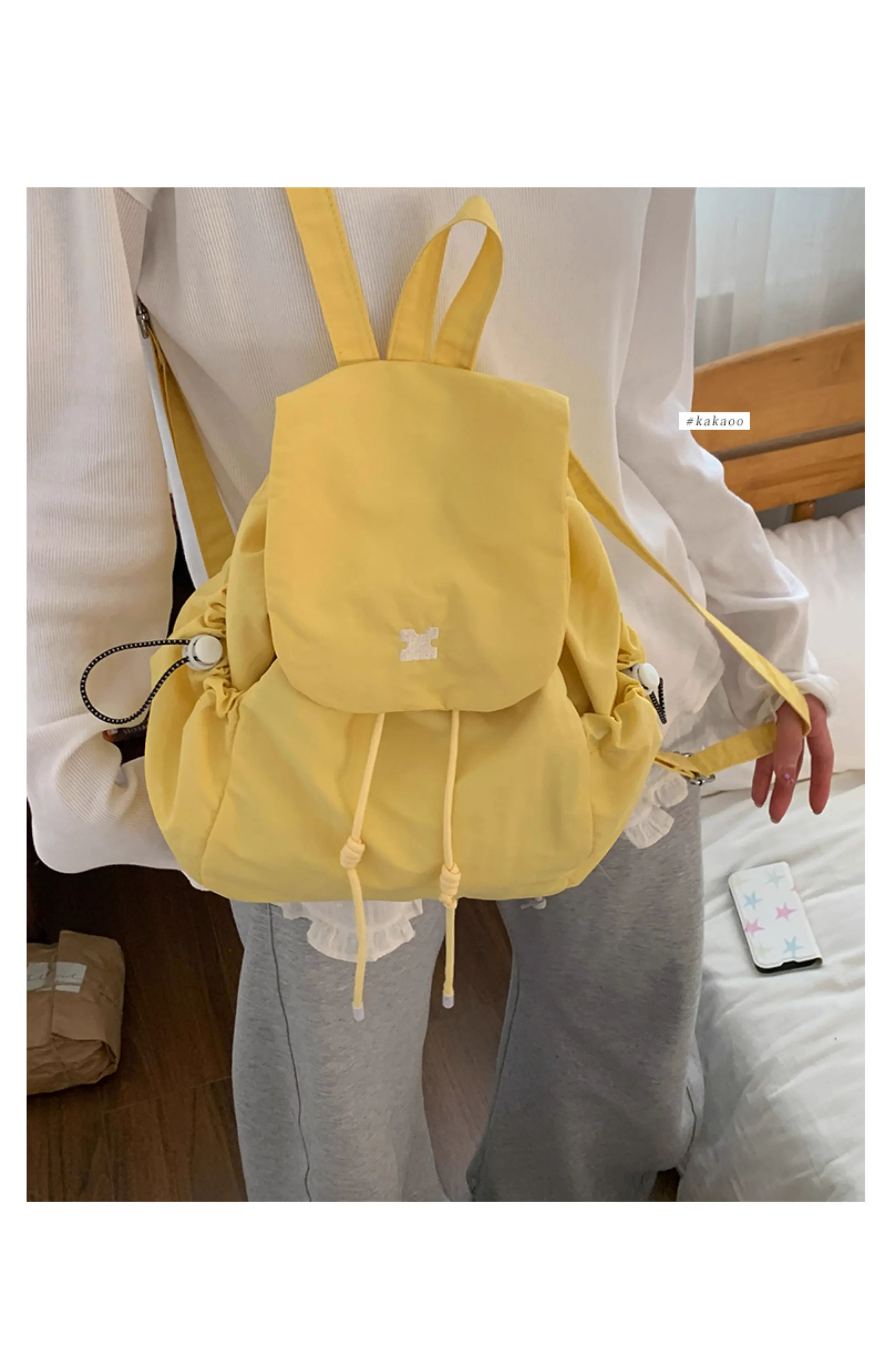 格子帆布登山包包女2025新款潮韓國學院雙肩包休閒揹包單肩水桶包