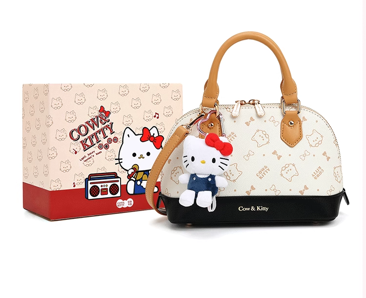 Cow&Kitty手提貝殼包包女2025新款高級感輕奢小衆撞色斜挎包