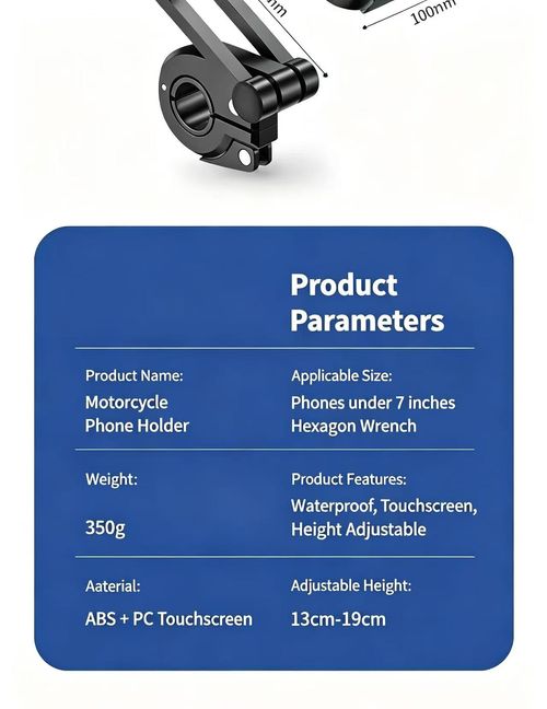Waterproof Motorcycle Phone Holder, 3-Axis 360° Adjustable Shockproof Bracket for Electric Scooter Motorbike