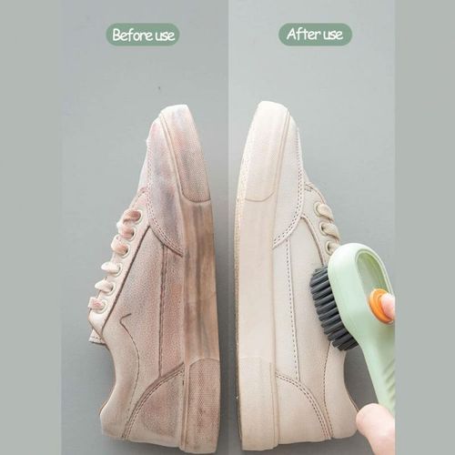 Multi tasking soft bristled brush - gently cleans shoes, laundry rooms, and home surfaces - no damage, easy to use, perfect for delicate items, green