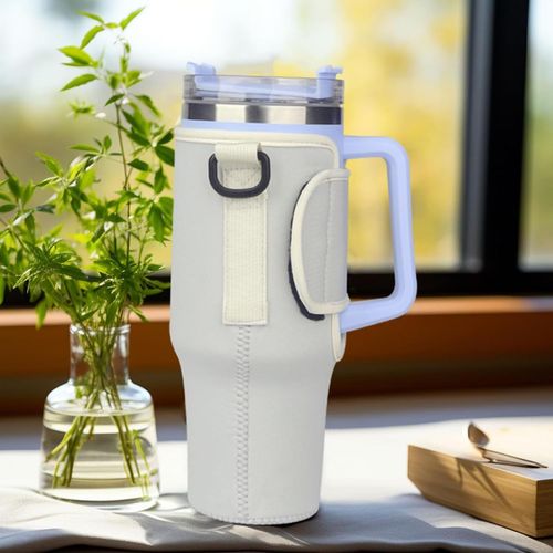Water bottle bag 40 ounces (approximately 1134.0 grams) with phone bag, water bottle holder bag with adjustable shoulder strap, cup accessory suitable for hiking, travel and camping (beige)