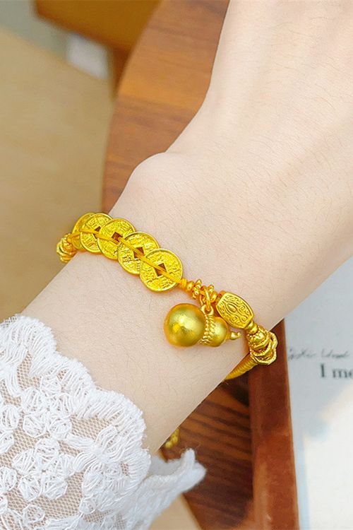 Retro Five Emperors Money Plate Wrapped Bracelet Fashion New Chinese Gold Gourd Pendant Bracelet Light Luxury Luxury High Sense Handstring