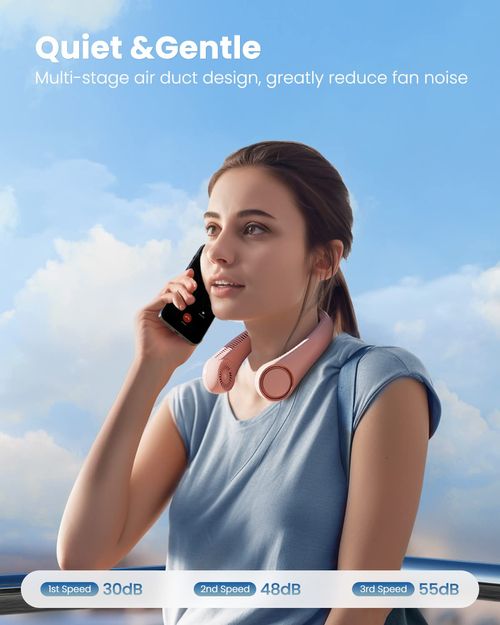 Portable neck fan, USB fast charging, hands-free 360 ° cooling, 6-8 hours of battery life, personal wearable fan, essential for summer outdoor travel, birthday gift for ladies, mothers and girls, pink