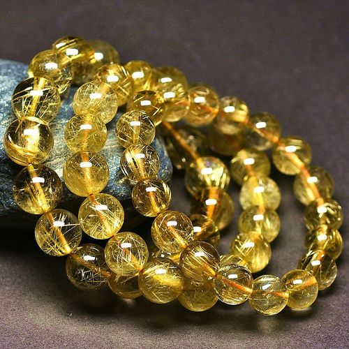 Natural Wealth Attraction Golden Hair Crystal Titanium Crystal Golden Hair Bracelet Brazilian Yellow Hair Crystal Transfer Bracelet Couple 8mm