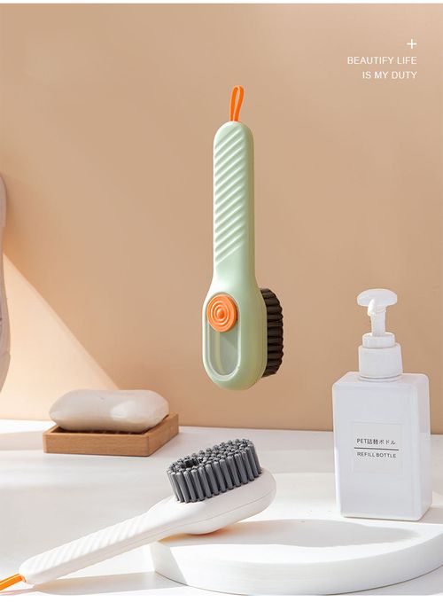 Multi tasking soft bristled brush - gently cleans shoes, laundry rooms, and home surfaces - no damage, easy to use, perfect for delicate items, green
