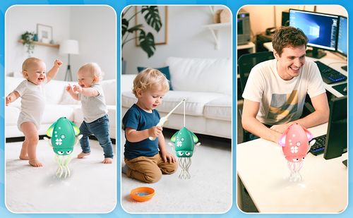 Dancing Octopus Baby Toy, Electric Crawling Octopus Prone Time Toy, Rechargeable Magic Dancing Music Squid Suitable for Children Aged 3, 4, 5, 6, Boys and Girls Birthday Gifts, Fun Squid Suitable for Office Desk Decoration