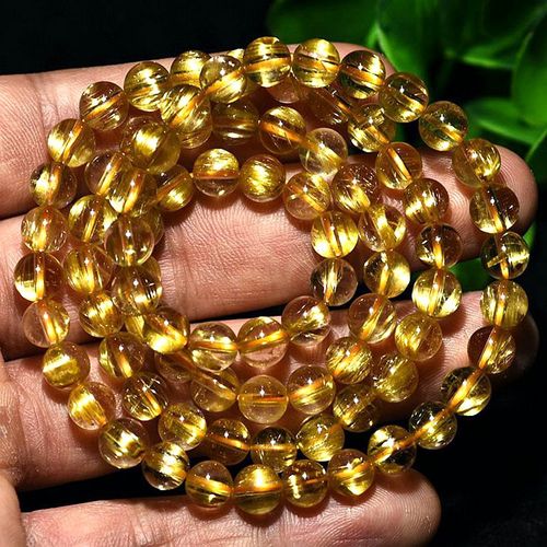 Natural Wealth Attraction Golden Hair Crystal Titanium Crystal Golden Hair Bracelet Brazilian Yellow Hair Crystal Transfer Bracelet Couple 8mm