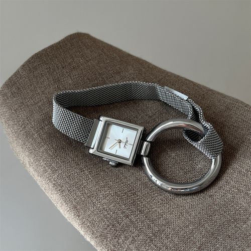Large round ring square small dial magnetic snap bracelet watch for women, retro and niche style