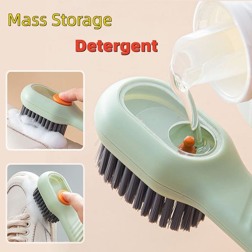Multi tasking soft bristled brush - gently cleans shoes, laundry rooms, and home surfaces - no damage, easy to use, perfect for delicate items, green