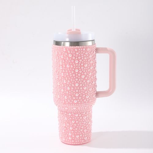New Pearl Diamond Insulated Cup - 40oz, With Handle, Portable for Car Use - Stainless Steel Insulated Cup, Water Bottle
