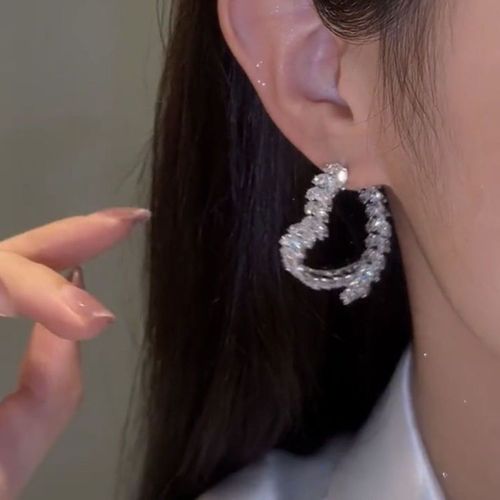 Finetoo Fashion Zircon Wheat Heart Earrings Delicate Crystal Drop Earrings for Women