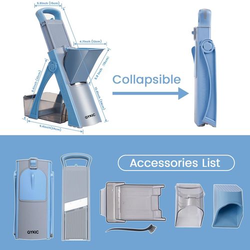 SupMaKin has upgraded the security Mandoline slicer Plus, an adjustable potato slicer, a vegetable shredder, a food slicer, a deep fryer knife, a vegetarian salad cutter, and a kitchen cutting tool. It is a gift (blue color).