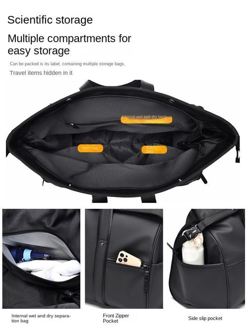 Foldable travel bag - Fashionable business portable fitness bag - Dry and wet separation - Outdoor waterproof travel bag (square, black)