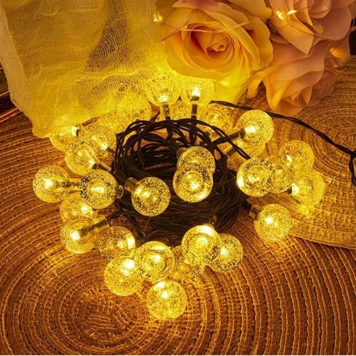 Outdoor solar light string 20FT 30 LED crystal spherical light string solar outdoor light strip with 8 lighting modes, courtyard pendant light suitable for garden, camping, and party decoration warm light