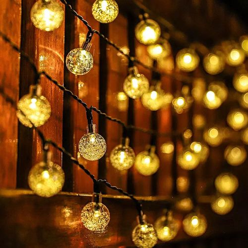 Outdoor solar light string 20FT 30 LED crystal spherical light string solar outdoor light strip with 8 lighting modes, courtyard pendant light suitable for garden, camping, and party decoration warm light