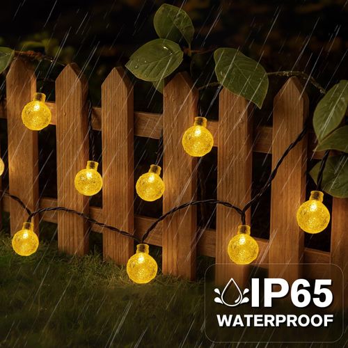 Outdoor solar light string 20FT 30 LED crystal spherical light string solar outdoor light strip with 8 lighting modes, courtyard pendant light suitable for garden, camping, and party decoration warm light