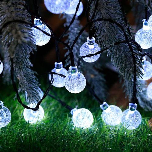Outdoor solar light string 20FT 30 LED crystal spherical light string solar outdoor light strip with 8 lighting modes, courtyard pendant light suitable for garden, camping, and party decoration warm light