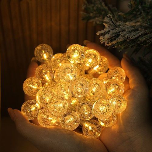 Outdoor solar light string 20FT 30 LED crystal spherical light string solar outdoor light strip with 8 lighting modes, courtyard pendant light suitable for garden, camping, and party decoration warm light