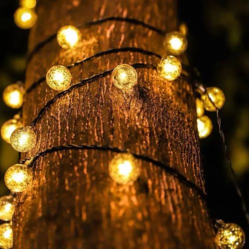 Outdoor solar light string 20FT 30 LED crystal spherical light string solar outdoor light strip with 8 lighting modes, courtyard pendant light suitable for garden, camping, and party decoration warm light