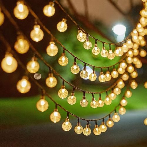 Outdoor solar light string 20FT 30 LED crystal spherical light string solar outdoor light strip with 8 lighting modes, courtyard pendant light suitable for garden, camping, and party decoration warm light