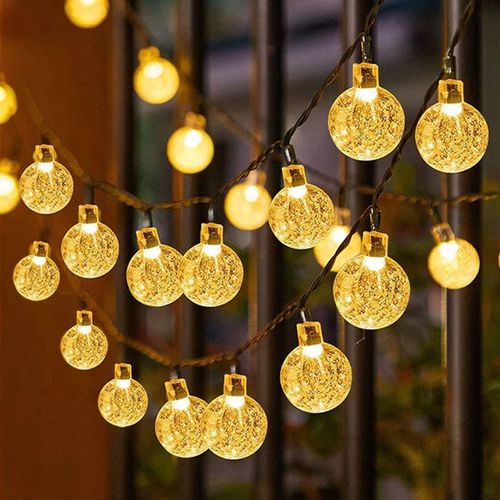 Outdoor solar light string 20FT 30 LED crystal spherical light string solar outdoor light strip with 8 lighting modes, courtyard pendant light suitable for garden, camping, and party decoration warm light