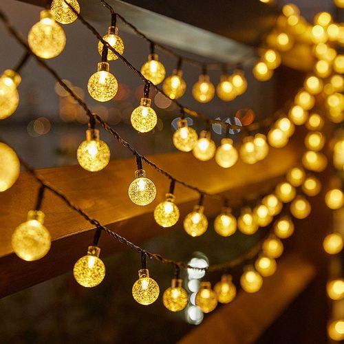 Outdoor solar light string 20FT 30 LED crystal spherical light string solar outdoor light strip with 8 lighting modes, courtyard pendant light suitable for garden, camping, and party decoration warm light