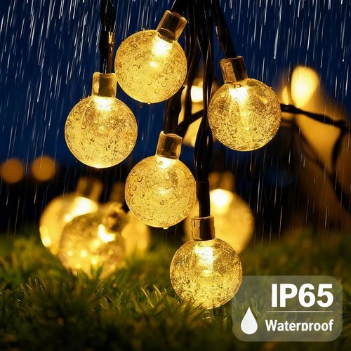 Outdoor solar light string 20FT 30 LED crystal spherical light string solar outdoor light strip with 8 lighting modes, courtyard pendant light suitable for garden, camping, and party decoration warm light