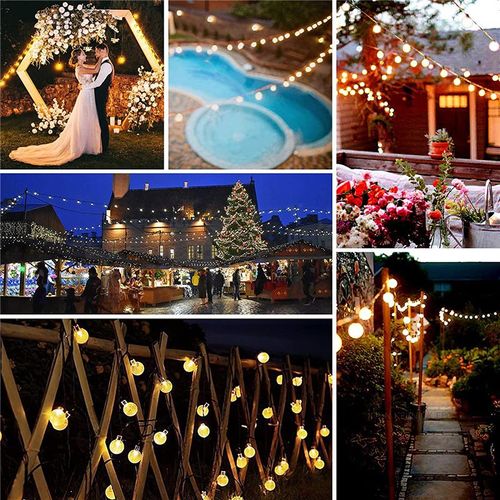 Outdoor solar light string 20FT 30 LED crystal spherical light string solar outdoor light strip with 8 lighting modes, courtyard pendant light suitable for garden, camping, and party decoration warm light
