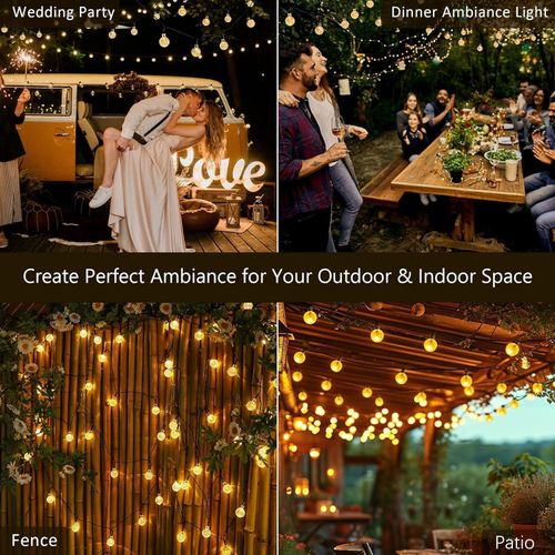 Outdoor solar light string 20FT 30 LED crystal spherical light string solar outdoor light strip with 8 lighting modes, courtyard pendant light suitable for garden, camping, and party decoration warm light