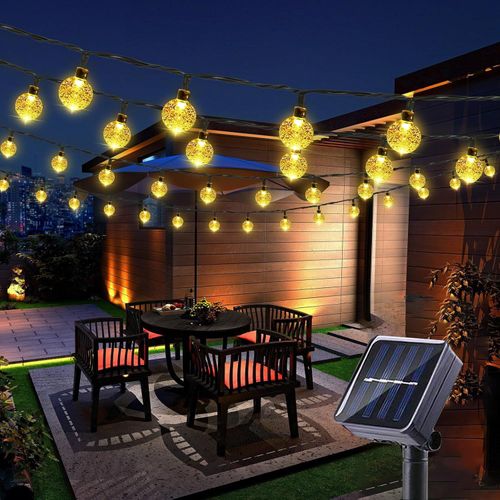 Outdoor solar light string 20FT 30 LED crystal spherical light string solar outdoor light strip with 8 lighting modes, courtyard pendant light suitable for garden, camping, and party decoration warm light