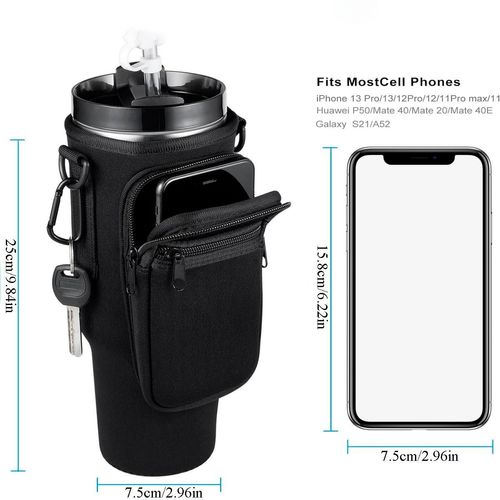 Water Bottle Carrier Bag with Phone Pocket for 40 oz Tumbler, Water Bottle Holder Pouch with Adjustable Strap Bollus for Cup(more choices of color)