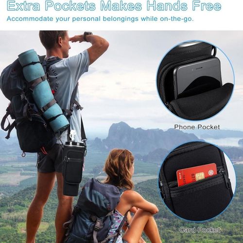 Water Bottle Carrier Bag with Phone Pocket for 40 oz Tumbler, Water Bottle Holder Pouch with Adjustable Strap Bollus for Cup(more choices of color)